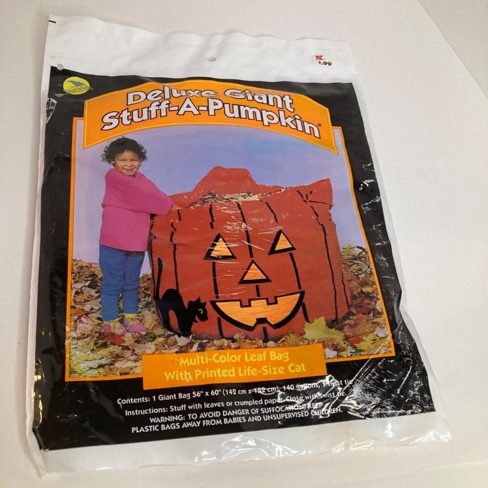 Vintage Sunhill Deluxe Giant Stuff a Pumpkin Leaf Bag w cat 56 x 60" #1‎